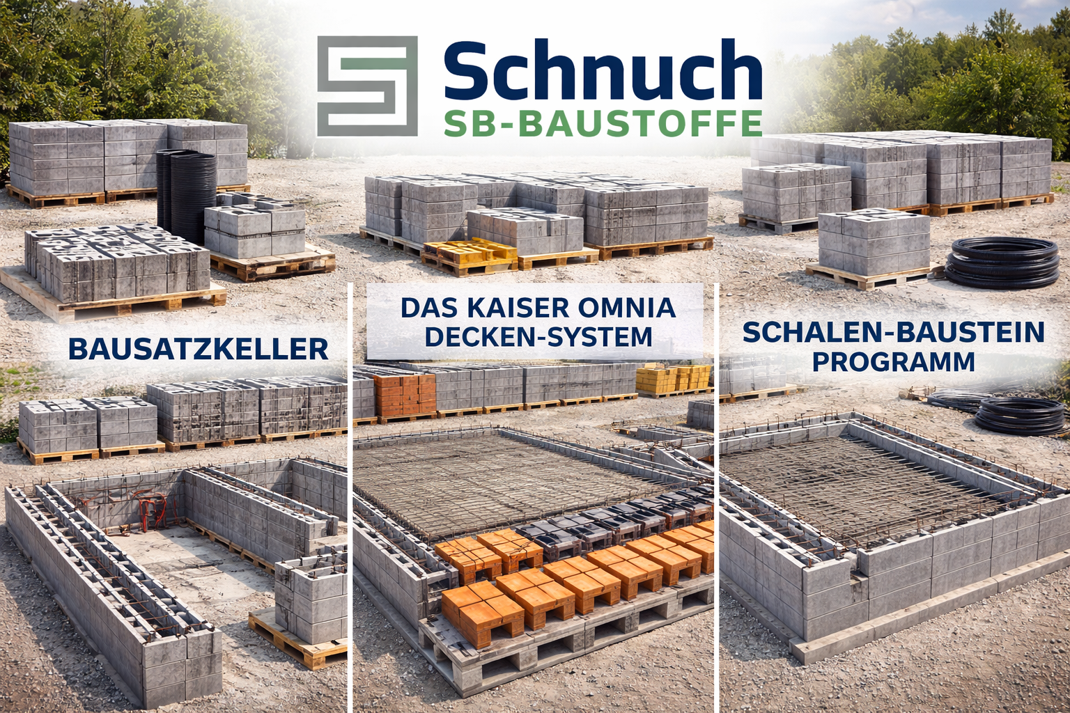 Moderne Betonschalungsstein-Wandkonstruktion auf einer Wohnbaustelle